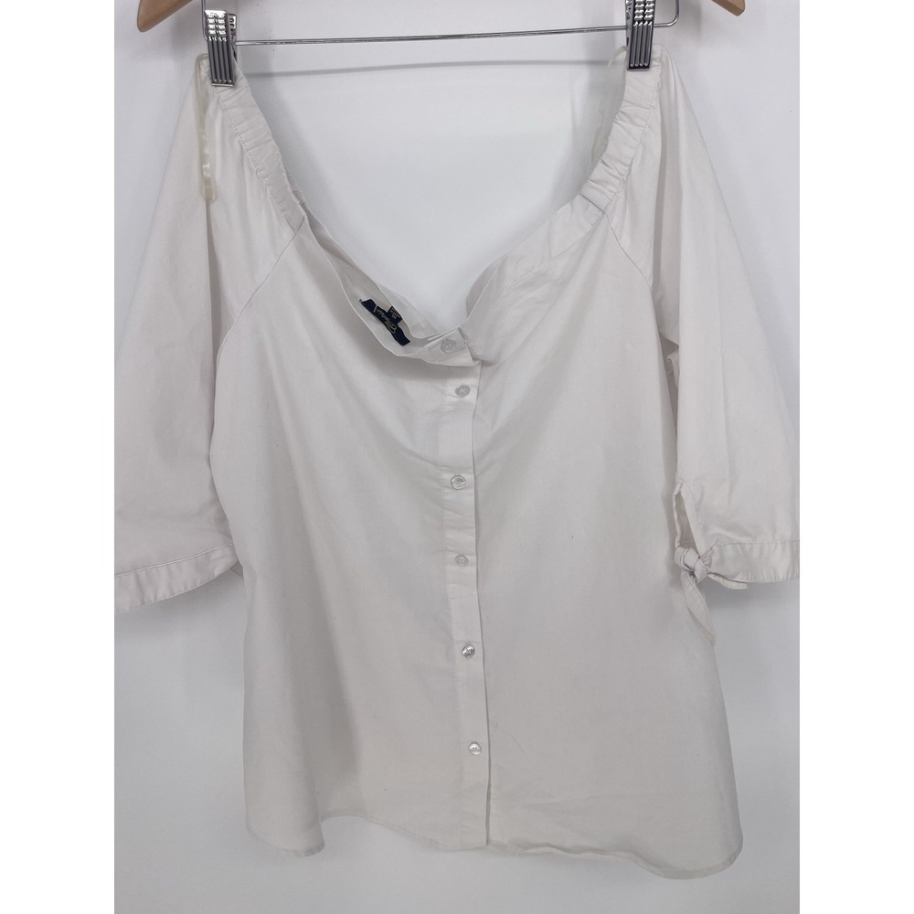 Cupio Top Size XL Show Me Some Shoulder White Cotton Blouse Bin11